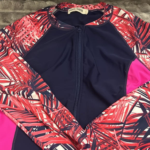 GRACE KARIN 3 Piece- long Shorts & jacket rash guard MODEST bra top- med - Picture 2 of 7